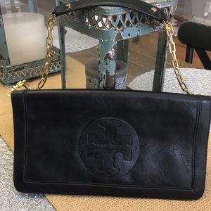 Tory Burch Reva Black Leather Clutch—Like New